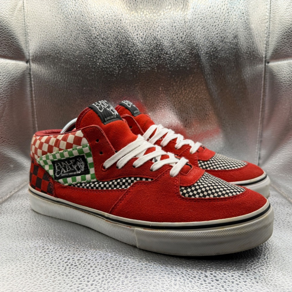 Size 10 Vans Half Cab Supreme Skateboard Shoes Mens Red Good Checkerboard Suede